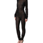 Black Nylon Sheer Turtleneck Jumpsuit Dress