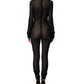 Black Nylon Sheer Turtleneck Jumpsuit Dress