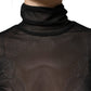 Black Nylon Sheer Turtleneck Jumpsuit Dress