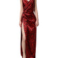 Red Leopard Print Silk Side Slit Maxi Dress