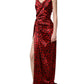 Red Leopard Print Silk Side Slit Maxi Dress