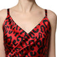 Red Leopard Print Silk Side Slit Maxi Dress
