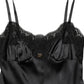 Black Silk Satin Lace Sleeveless Mini Dress