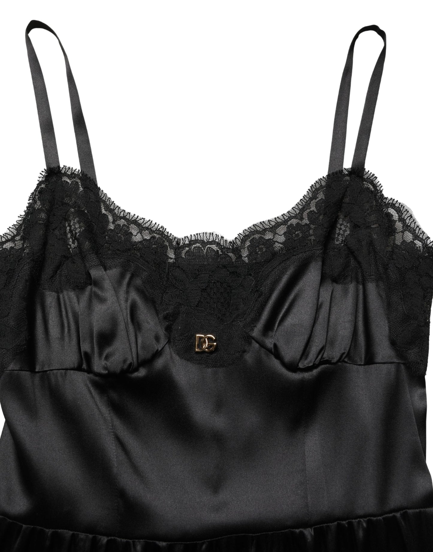 Black Silk Satin Lace Sleeveless Mini Dress