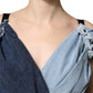 Blue Cotton Patchwork Denim Mini Sheath Dress
