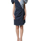 Blue Cotton Patchwork Denim Mini Sheath Dress