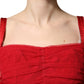 Red Cotton Ruched Stretch Tulle Midi Dress