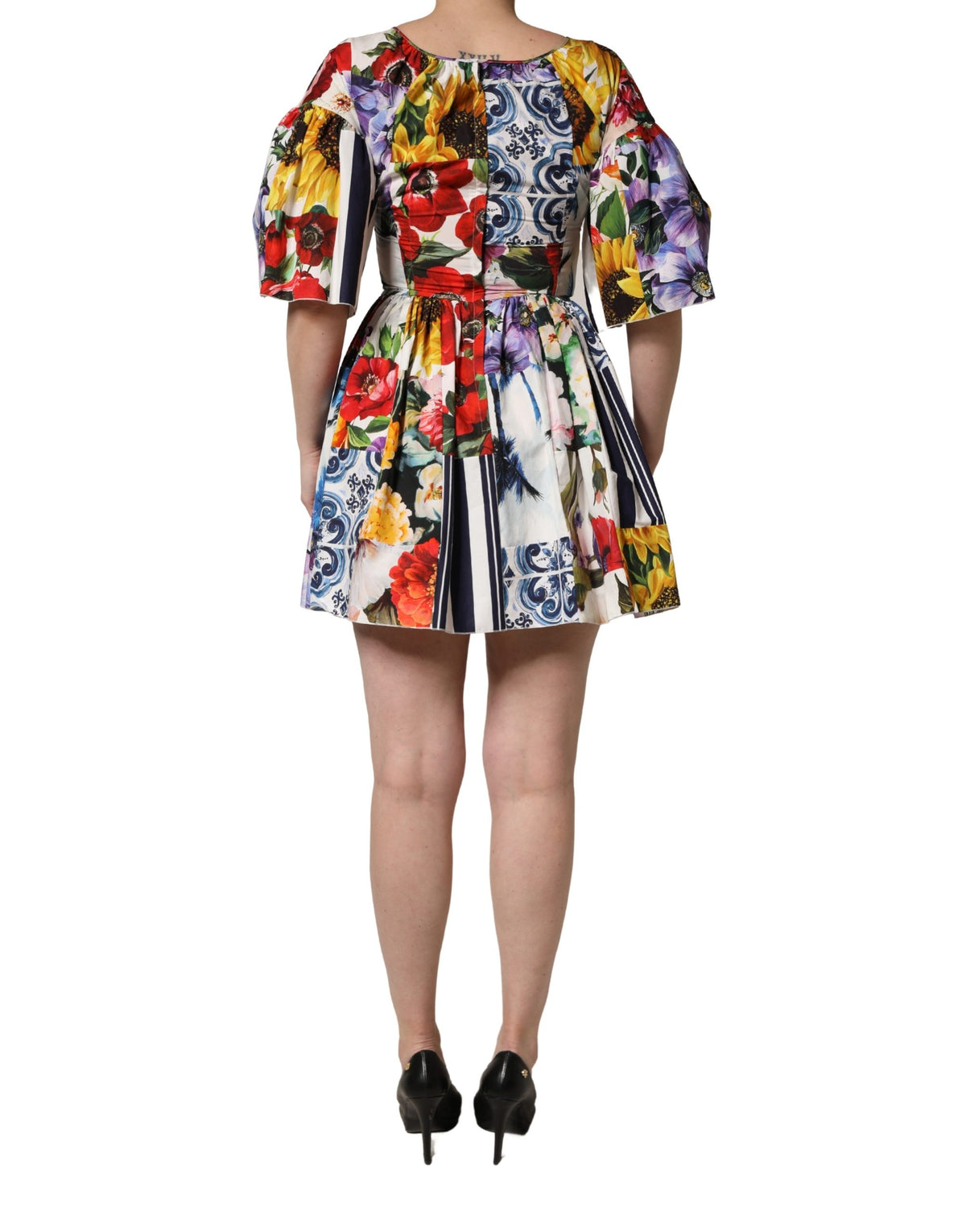 Multicolor Patchwork Cotton Poplin Mini Dress