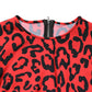 Red Leopard Print Long Sleeves Midi Dress