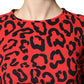 Red Leopard Print Long Sleeves Midi Dress