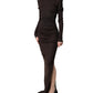 Brown Turtleneck Jersey Long Maxi Dress