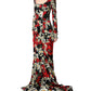 Black Floral Silk Long Sleeves Gown Dress