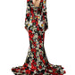 Black Floral Silk Long Sleeves Gown Dress
