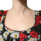Black Floral Silk Long Sleeves Gown Dress