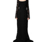 Black Lace Square Neck LongSleeve Maxi Dress