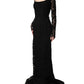 Black Lace Square Neck LongSleeve Maxi Dress