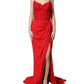 Red Corset Lace Bodice Draped Long Gown Dress