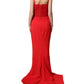 Red Corset Lace Bodice Draped Long Gown Dress