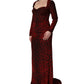 Red Leopard Print Sheath Long Sleeve Dress