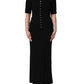 Black Silk Button Bodice Sheath Maxi Dress