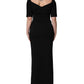Black Silk Button Bodice Sheath Maxi Dress