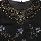 Black Sleeveless Floral Bead Embellishments Dress