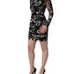 Black White Long Sleeve Printed Mini Dress