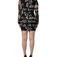 Black White Long Sleeve Printed Mini Dress