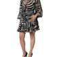Black White Zebra Puff Sleeves Mini Dress