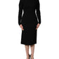 Black Wool Crepe Long Sleeves Midi Dress