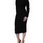 Black Wool Crepe Long Sleeves Midi Dress
