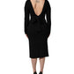Black Wool Crepe Long Sleeves Midi Dress
