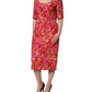 Red Paisley Floral Print Sheath Midi Dress