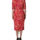 Red Paisley Floral Print Sheath Midi Dress