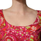 Red Paisley Floral Print Sheath Midi Dress