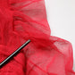 Red Cotton Ruched Stretch Tulle Midi Dress