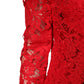 Red Lace Floral Embroidery Long Sleeves Top