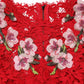 Red Lace Floral Embroidery Long Sleeves Top