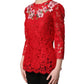 Red Lace Floral Embroidery Long Sleeves Top