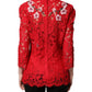 Red Lace Floral Embroidery Long Sleeves Top