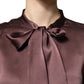 Violet Satin Long Sleeve Ascot Tie Shirt Top