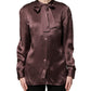 Violet Satin Long Sleeve Ascot Tie Shirt Top