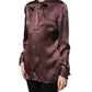 Violet Satin Long Sleeve Ascot Tie Shirt Top