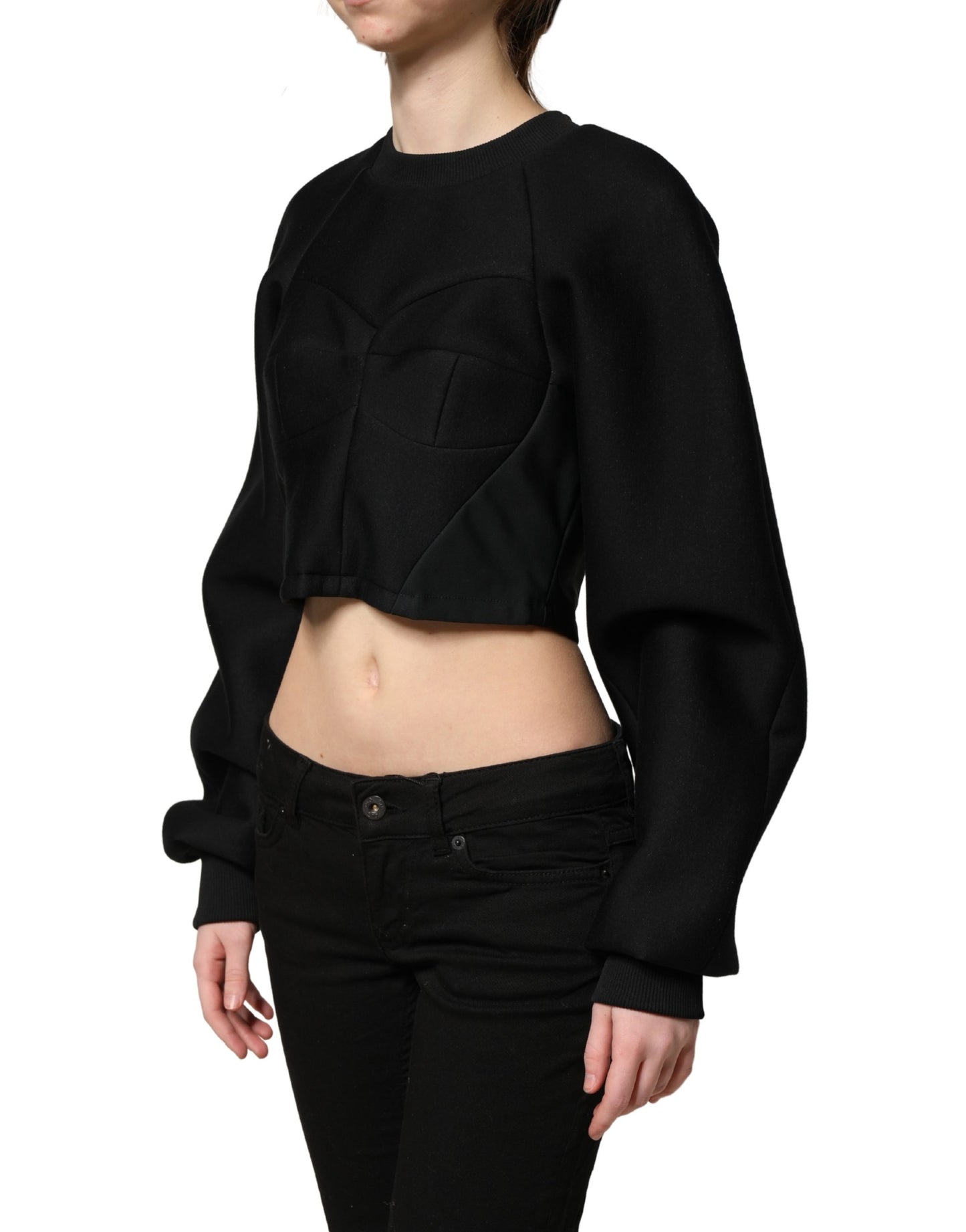 Black Cropped ZipperBack Sweatshirt Sweater