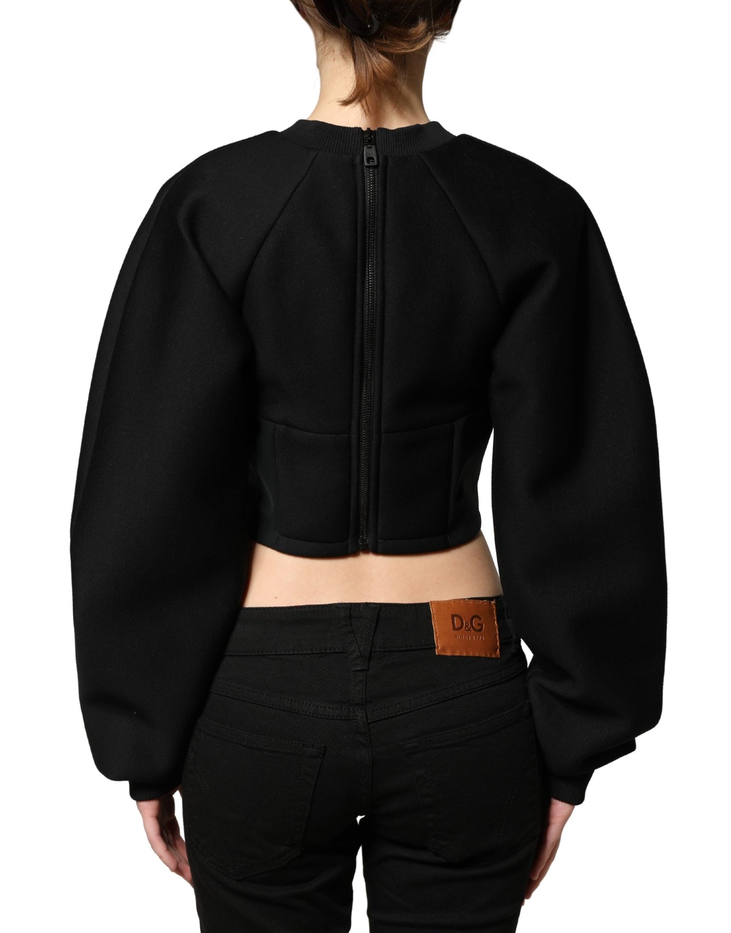 Black Cropped ZipperBack Sweatshirt Sweater