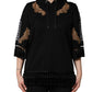 Black Embroidered Tassel Hooded Sweatshirt Sweater