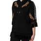 Black Embroidered Tassel Hooded Sweatshirt Sweater