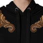 Black Embroidered Tassel Hooded Sweatshirt Sweater
