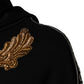 Black Embroidered Tassel Hooded Sweatshirt Sweater