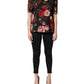 Black Floral Crepe Frill Detail Blouse Top